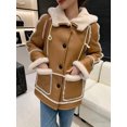thumbnail image 2 of Chaqueta de piel de cordero auténtica para mujer, moda de doble cara, abrigos de piel de oveja merino de lujo de longitud media con capucha, 2 of 5