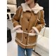 thumbnail image 2 of Chaqueta de piel de cordero auténtica para mujer, moda de doble cara, abrigos de piel de oveja merino de lujo de longitud media con capucha, 2 of 5
