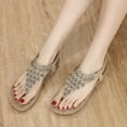 thumbnail image 2 of Women Rhinestone Sandals Summer Boho Casual Flat Ankle T-Strap Thong Elastic Comfortable Flip Flops Beach Shoes Sandal, 2 of 6