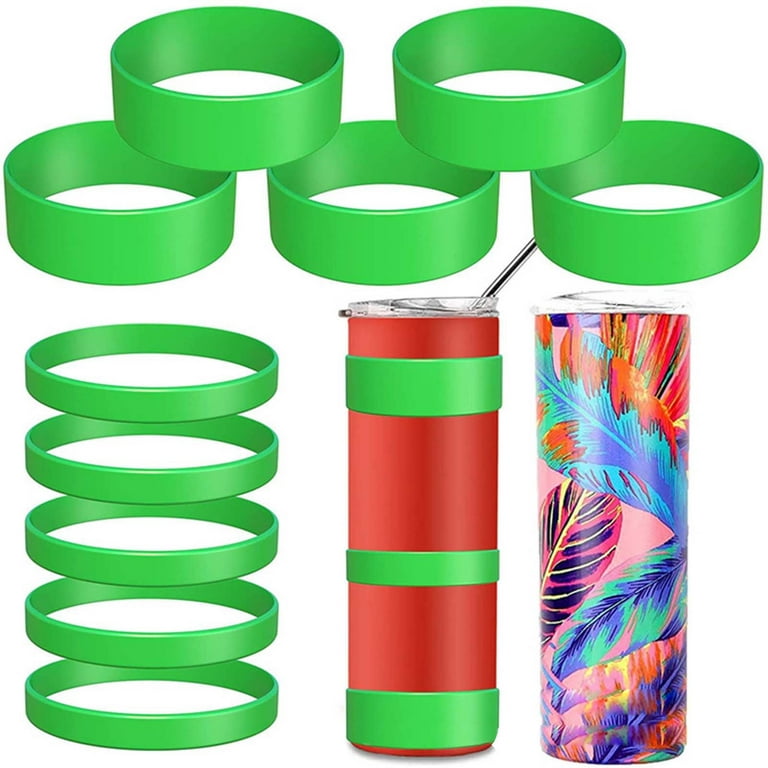 Lesimsam Silicone Bands for Sublimation Tumbler Elastic Cup Holder Ring Bands Prevent Ghosting Heat-Resistant Accessories, Size: 20 Pcs, Green