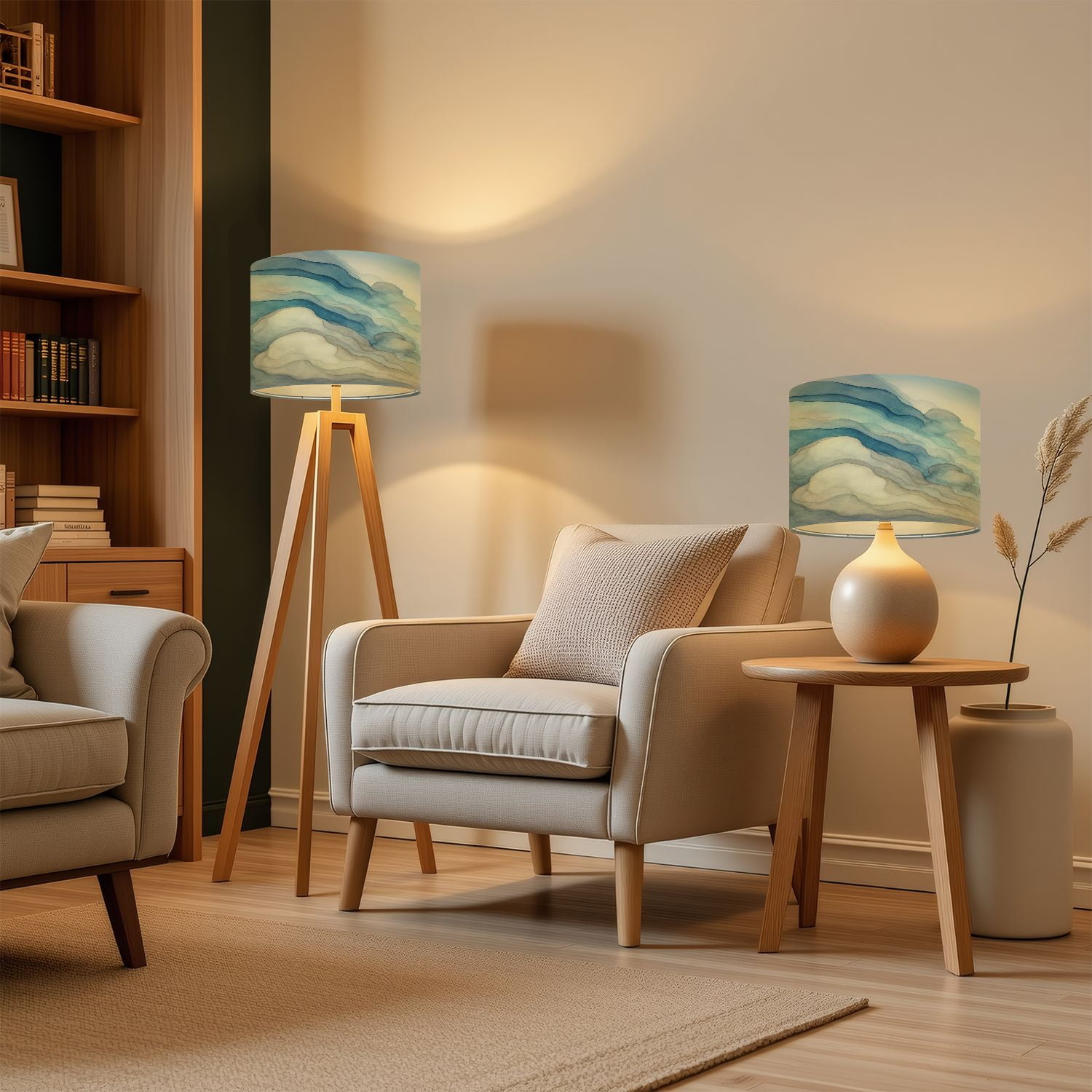 Lampshades 2 Pack Blue Ocean Water Hand Painted Canvas Alcohol Inks Abstract Sea Paint 13"x13"x10" Light Shade for Table Lamps Floor Lamps Drum Lamp Shades Lampshade Replacement Easy Assembly