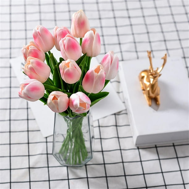 Fiudx Tulipanes Artificiales, Ramo de 10 Piezas, Poliuretano Suave, Tacto Realista, Decoración Vibrante, Centros de Mesa para Bodas, Regalo para El Día de La Madre, 34 Cm de Alto