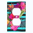 thumbnail image 2 of Metal Light Switch Plate Cover Hibiscus Flower Wreath Teal Stripes FLW032, 2 of 13