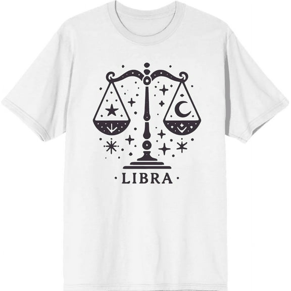 Libra Zodiac Sign Adult White Crew Neck Short Sleeve Tee-Medium
