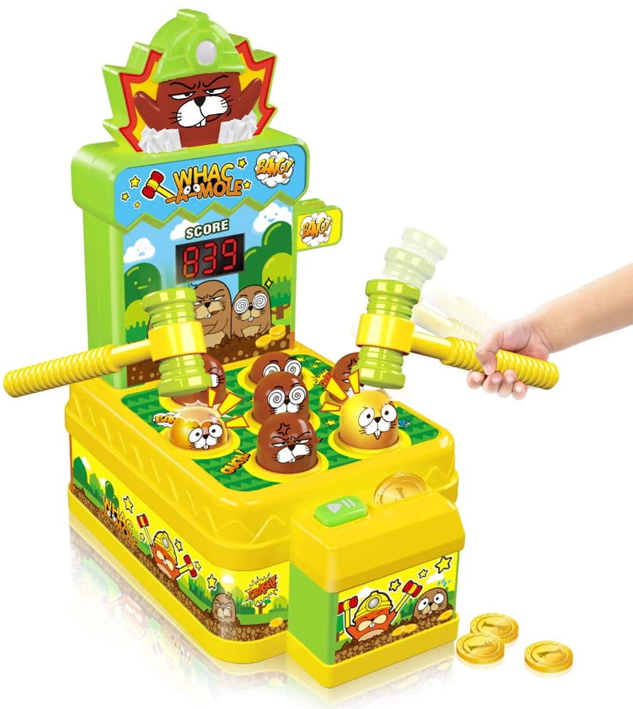AJ Zombie War Game Whack-a-Mole Whack Game Toy with Mole,Mini Electronic Arcade Game,Pounding Bench Coin game with 2 Hammers