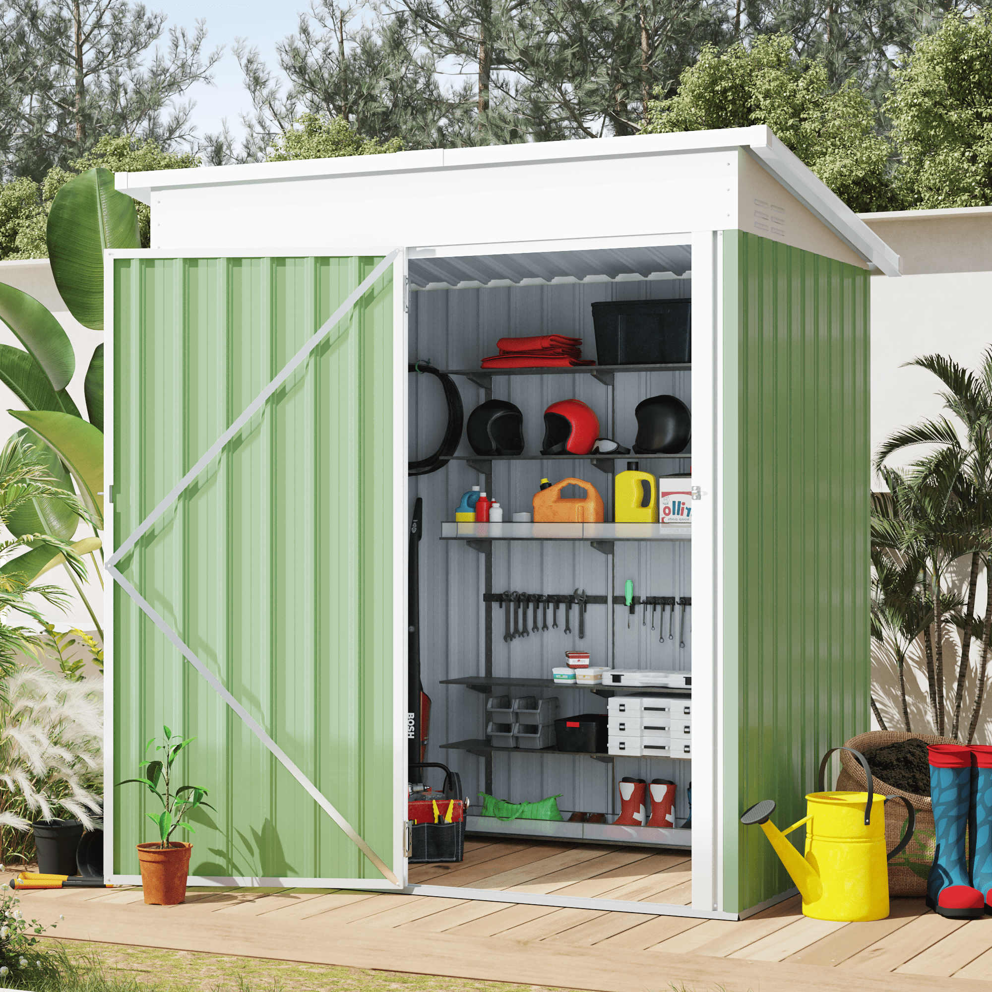 AECOJOY 5' x 3' Outdoor Metal Storage Shed with Lockable Door for Backyard in Green