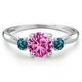 thumbnail image 3 of Gem Stone King 10K White Gold Pink Created Sapphire and London Blue Topaz 3-Stone Ring for Women | 1.26 Cttw | Round 6MM | Gemstone September Birthstone | Size 9, 3 of 6