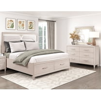 Beautiful Queen Bedroom Set 3pc Bed Dresser Mirror LED Light Headboard Storage Drawers