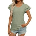 thumbnail image 2 of YHAJDS Women Tops Short Sleeve V Neck Solid Color Blouse with Cutout Detail and Double Sleeve Casual Top, 2 of 5