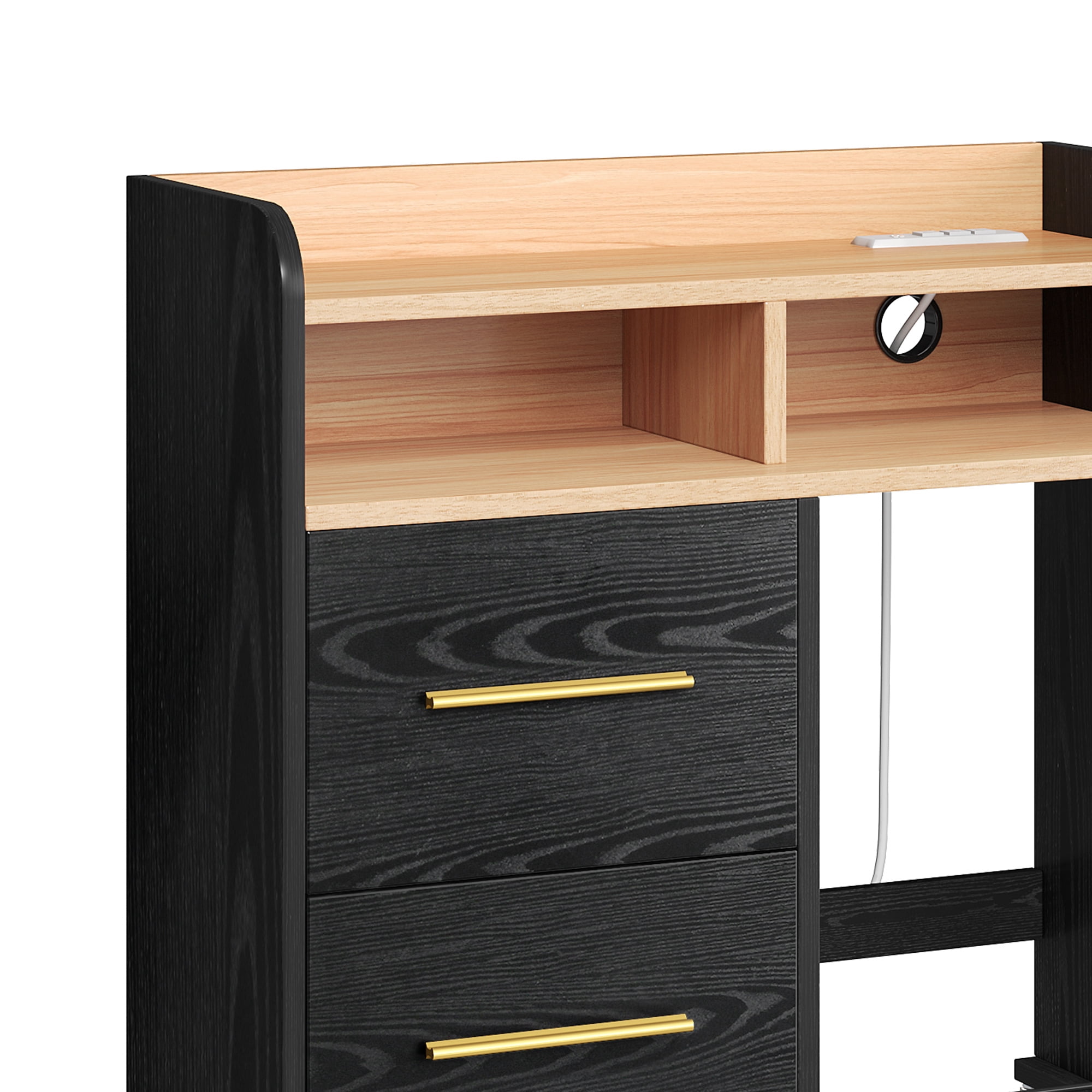 ModFusion 35.1" File Cabinet: 2-File Drawer, Charging Station, Pull-out Shelf with Carts for Paper Shredder, Wheel with Brake to Lock, 2.9x1.3x2.9 ft Printer Stand, Black