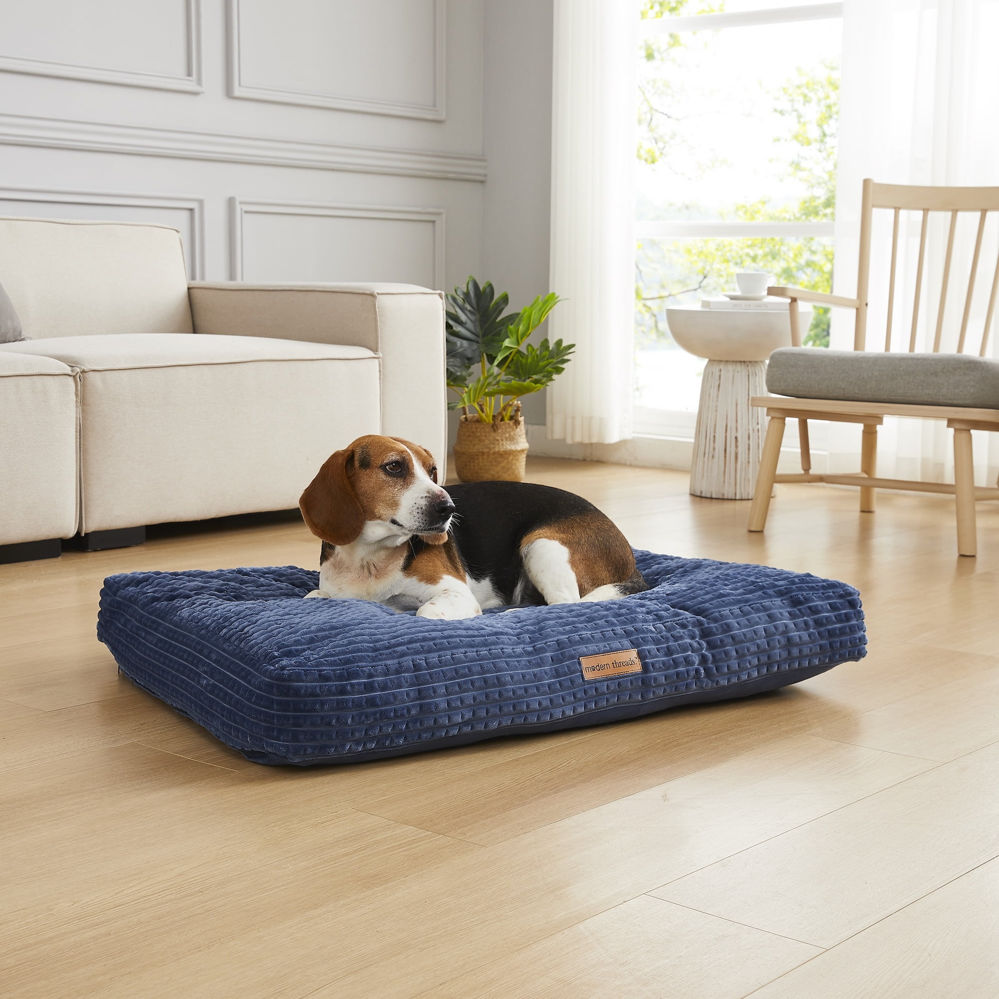 Modern Threads Ultra Plush Orthopedic Large Textured Memory Foam Pillow Bed for Dogs, Blue