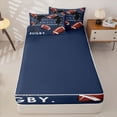 thumbnail image 4 of Castle Fairy Eat Sleep Football Zipper Full Size Comforter Sets with Fitted Sheet and 2 Pillowcases, Rugby Court Zipper Bedding Set, Navy Brown,4pcs,Navy Blue Reversible, 4 of 6