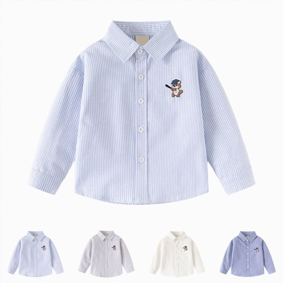 felwors Toddler Children's Cotton Shirts for Boys and Girls Long Sleeved Lapel Tops Baby Button Coats Casual Cartoon (Light Blue,5-6 Years)