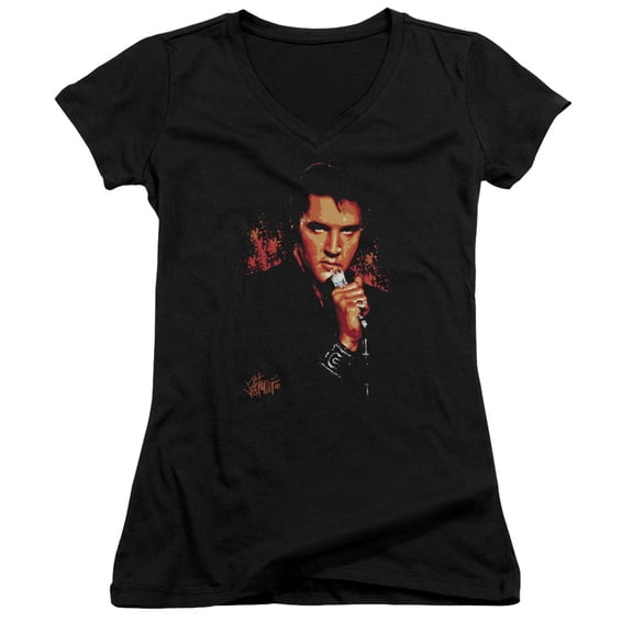 Elvis Presley Trouble Junior Women's V-Neck T-Shirt Black