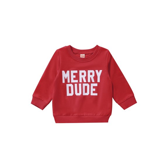 Toddler Baby Christmas Sweater Long Sleeve Round Neck Loose Tops Letters Print Casual Street Pullover Shirt Xmas