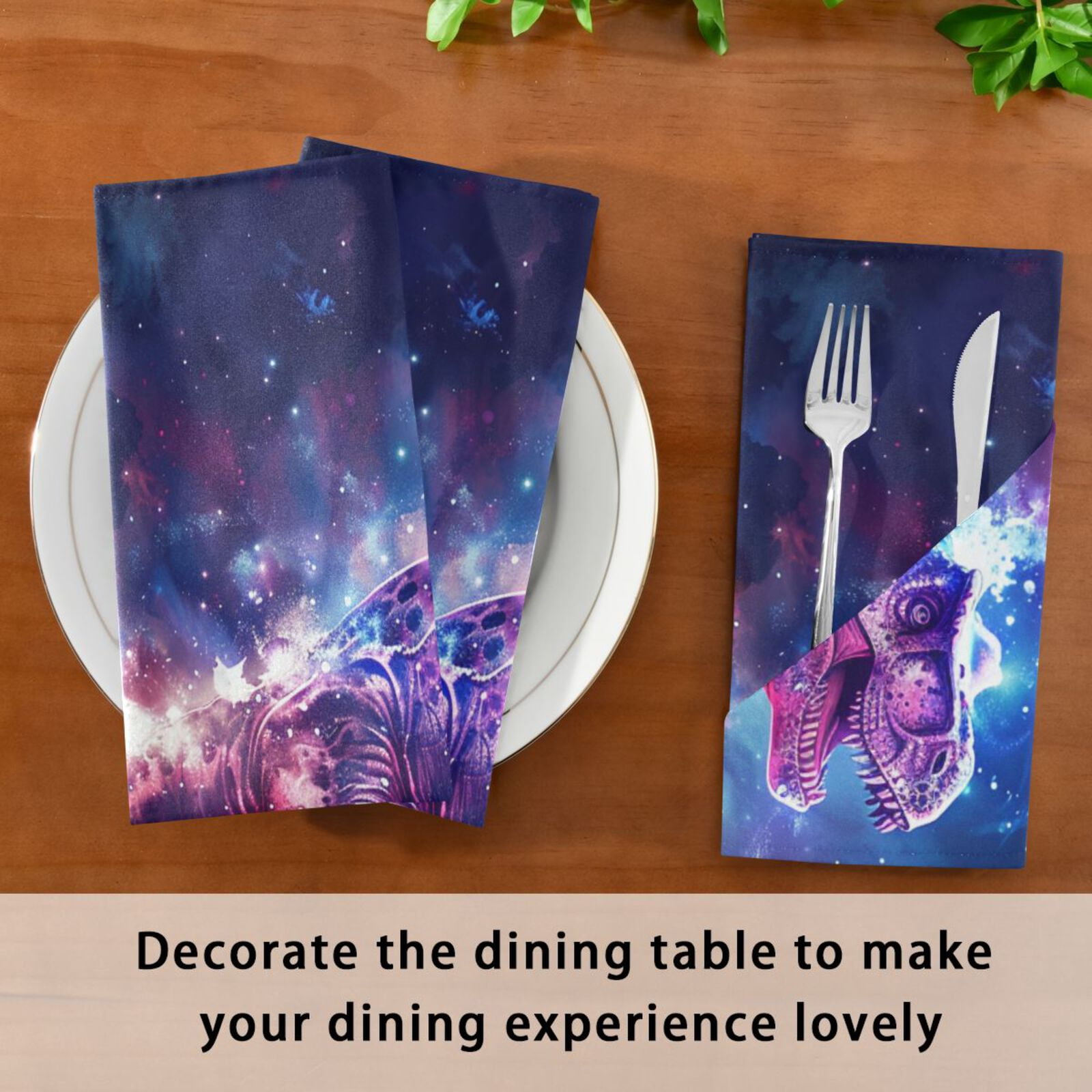 JSTEL Dinosaur T-rex Dino Nebula Cloth Napkins Set of 6, 20x20 Inch Washable and Reusable Napkin for Decoupage Dinner Party Everyday Use