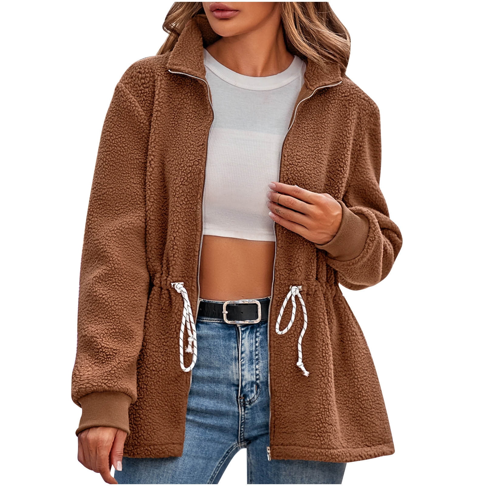 送料無料の商品 Fleece Jacket for Women Adjustable Elastic Waist Turtleneck Clothing