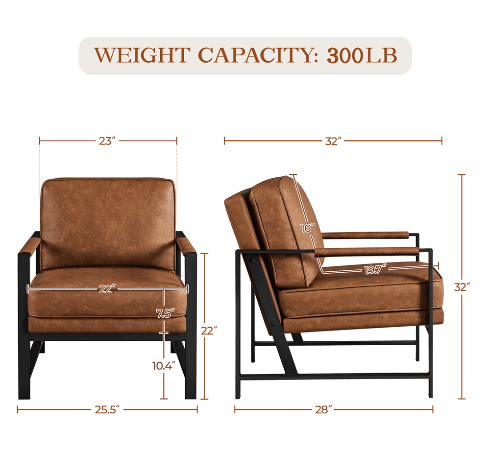 Alden Design Faux Leather Modern Accent Chair with Metal Frame for Livingroom, Light Brown