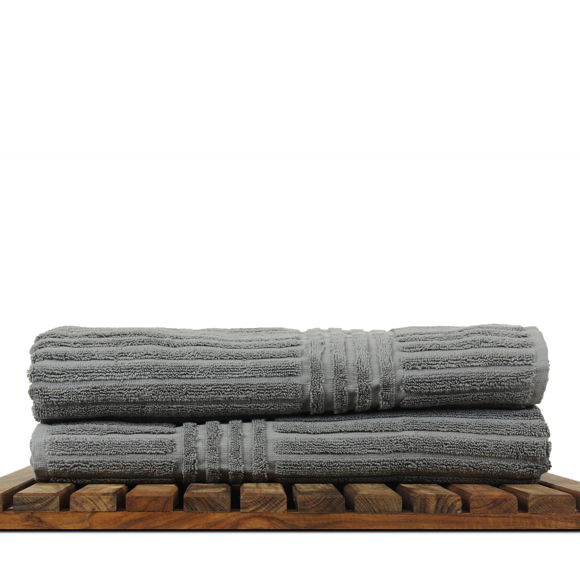 Bare Cotton Luxury Hotel & Spa Towel 100% Pure Turkish Cotton Ribbed Channel Pattern - Bath Towel - Gray - Set of 2