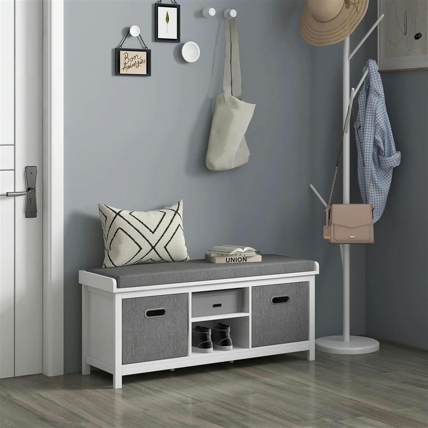 Demi Bonn 41" Oversized Shoe Bench with Cozy Seat, Entryway Bench with 2 Storage Drawers & Adjustable Shelf for Hallway & Living Room, White
