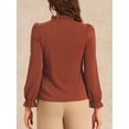 thumbnail image 4 of DARING DIVA Women's Spring Blouse Long Sleeve Ruffle Tie Neck Business Top L Caramel, 4 of 6