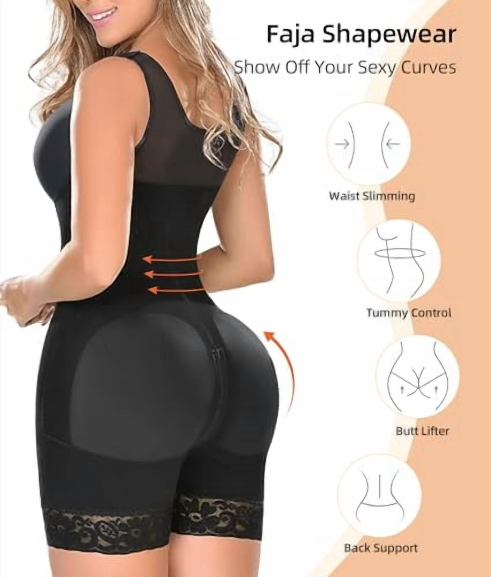 "Fajas Colombianas Shapewear for Women Tummy Control - Post Surgery Girdle Full Body Shaper with Zipper & Crotch Opening - Butt Lifter Waist Trainer Bodysuit for Elegant Figure - Medical Compression G