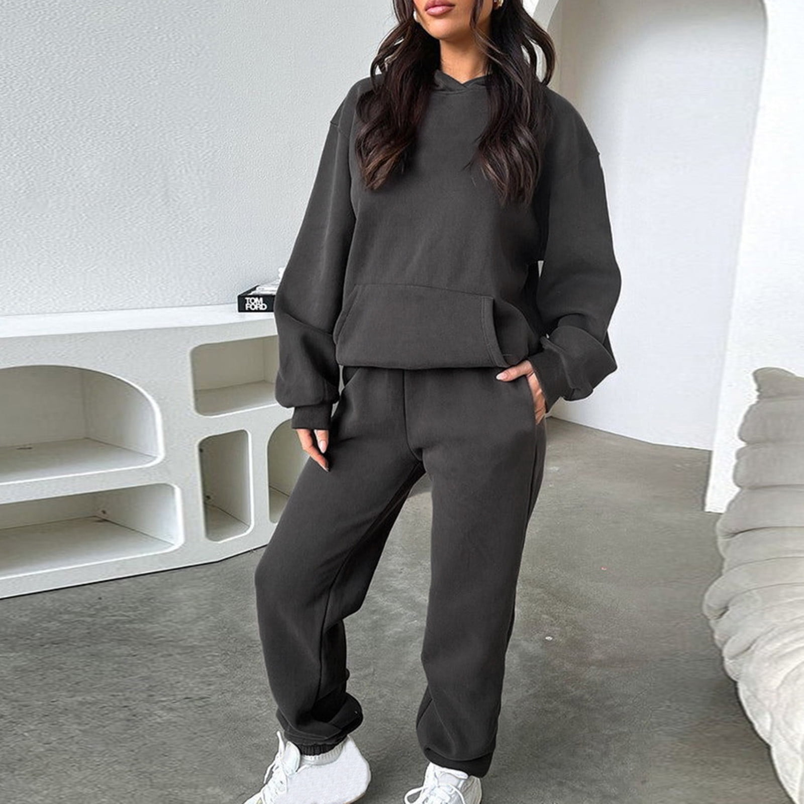 Deals 2 Piece Cotton Sweatsuits for Women with Hood Pocket