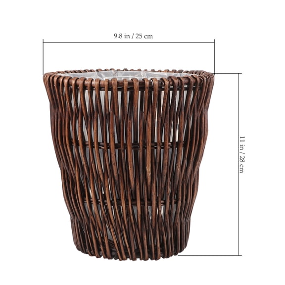 HONMEET Tall Woven Rattan Wastebasket Brown Trash Bin for Bathroom Kitchen Home Storage and Organization