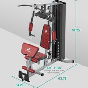 Multifunctional Home Gym 138lb Weight Stack Machine with Pulley System, Arm Press Frame, Leg Developer, Power Tower and Stepper, Dual Station Workout System for Total Body Training