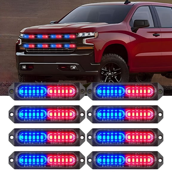 Nilight 8PCS Led Strobe Lights 12LED Red Blue Emergency Light 12V 24V Surface Mount Flashing Warning Hazard Beacon Lights Ultra Slim Sync Feature Mini Grille for Cars Trucks Off Road Vehicles SUV