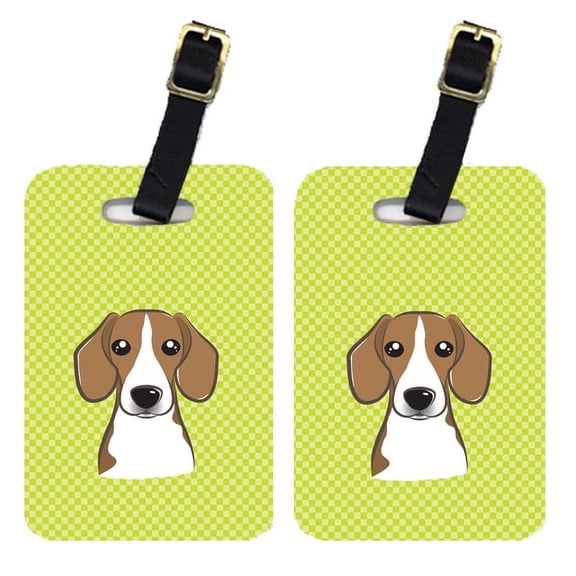 Caroline's Treasures Pair of Checkerboard Lime Green Beagle Luggage Tags BB1301BT
