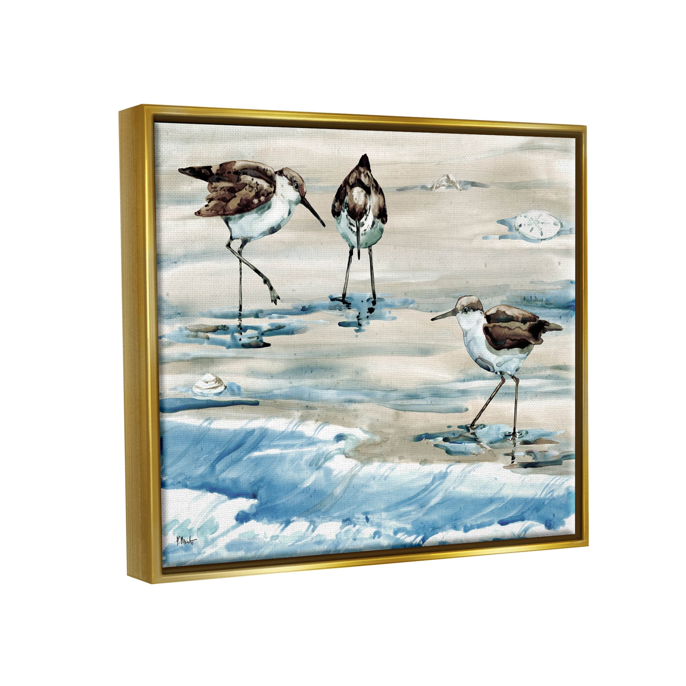 Stupell Industries Rockhampton Sandpipers Ocean Waves Painting Metallic Gold Floating Framed Canvas Print Wall Art, Design by Paul Brent