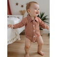 thumbnail image 4 of BemeyourBBs Newborn Baby Boy Girl Plaid Gingham Bubble Romper Shirt Infant Baby Boys Spring Summer Fall Winter Clothes Lapel Neck Long Sleeve Button Down Dress Shirt Romper Bodysuit, 4 of 9