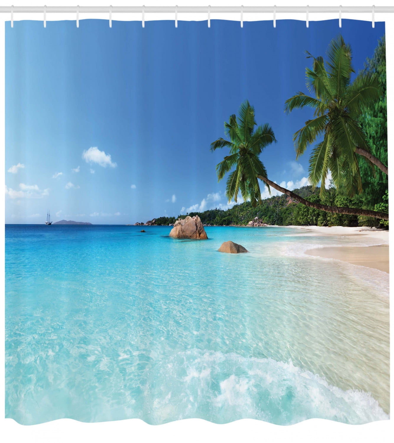 Ocean Decor Shower Curtain Set Anse Lazio Beach At Praslin Island