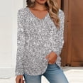 thumbnail image 3 of Silver Women's Long Sleeve T-shirt, Women'S Fashionable V Neck Glitter Gradient Printed V Neck Top T Shirt XXL, 3 of 5