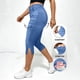 thumbnail image 5 of Pantalones de Cintura Elásticos para Mujeres Casual Caminando con Bolsillos Impresos No Tejido Denim Imitación Denim Hendidura Doblado Cómodo para Salir, 5 of 8