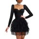 thumbnail image 5 of Vestido de malla para mujer, cintura alta, manga larga, control de barriga con hombros descubiertos XBTCLXEBCO XL;Manga larga negra, 5 of 6