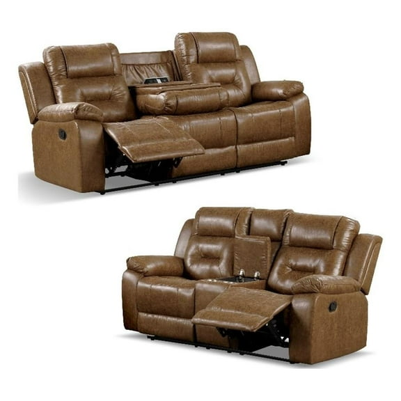 Furniture of America Ranshell 2-Piece Faux Leather Sofa Set in Brown