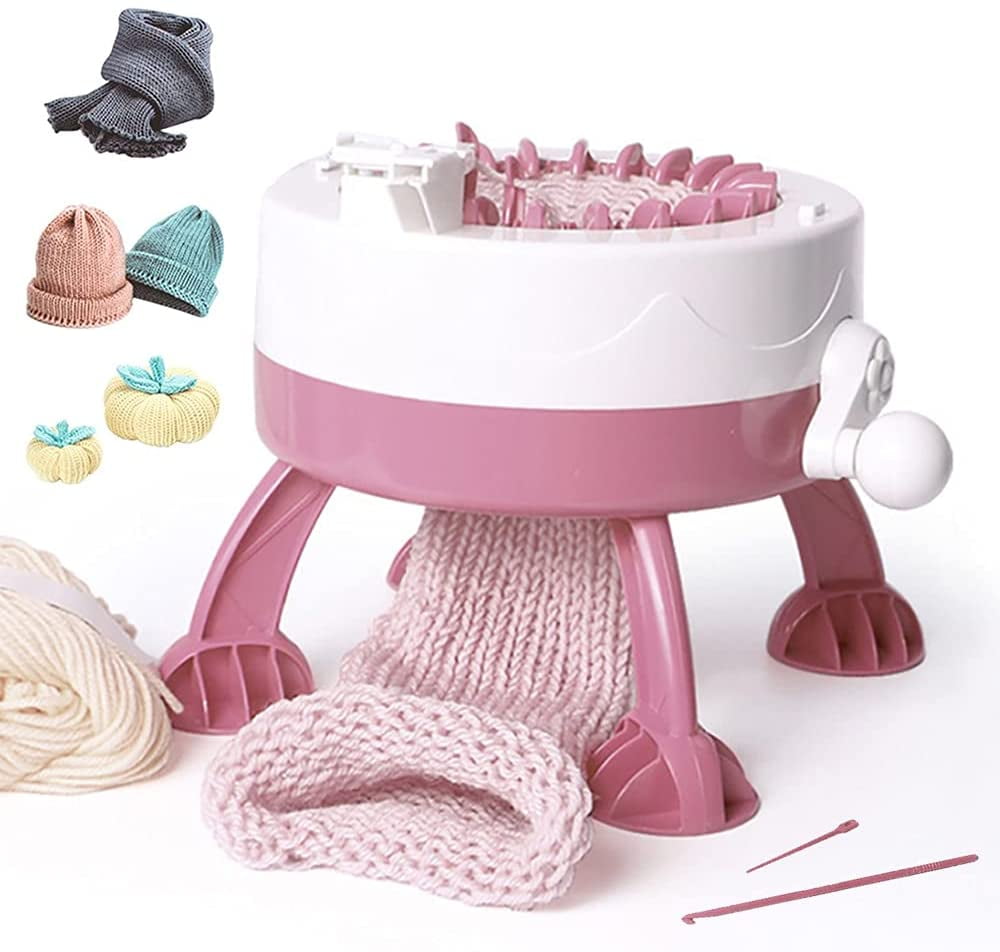 Pink 22-Needle Hand Crank Knitting Machine, DIY Craft Toy for Making Hats Scarves and Socks