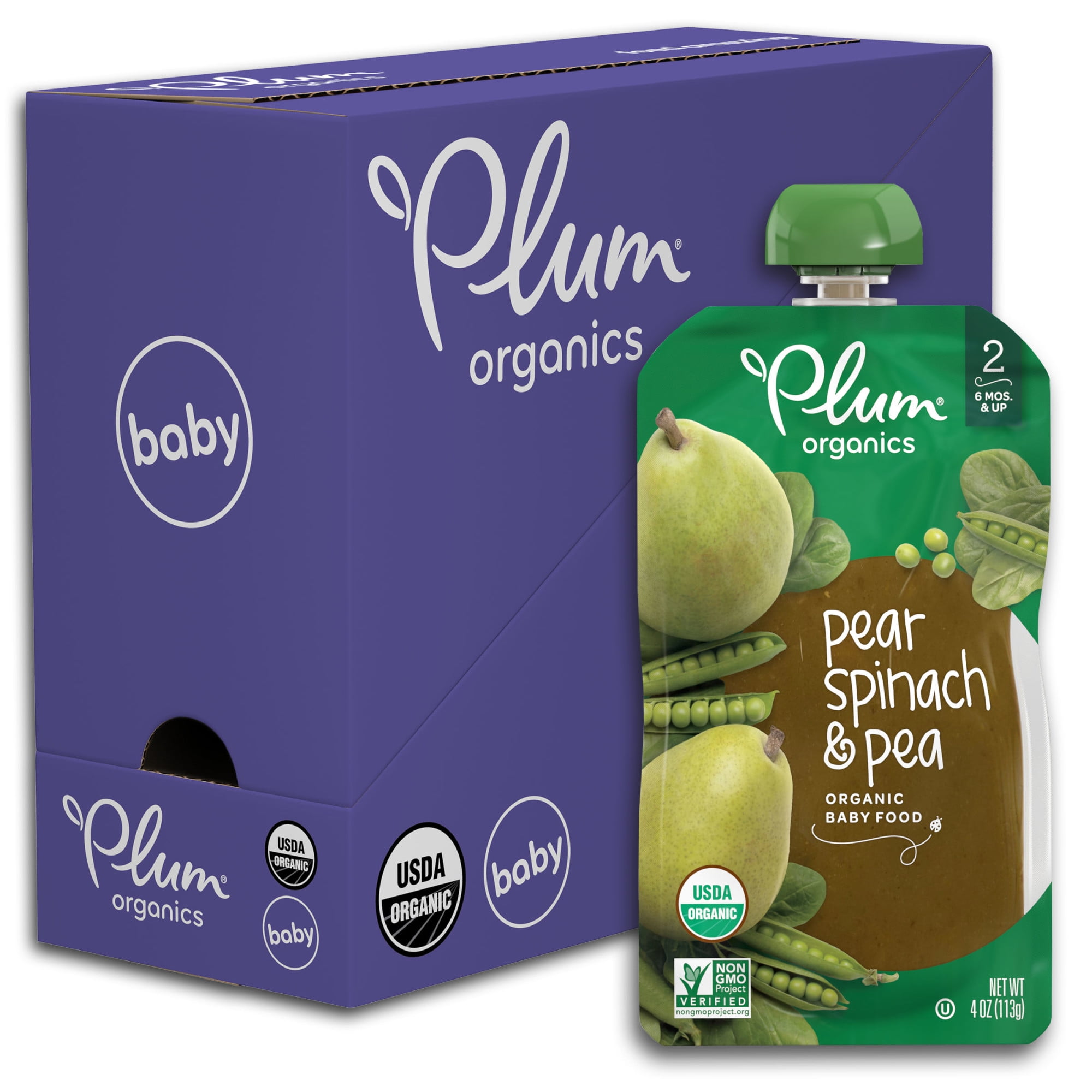 Plum Organics Stage 2 Organic Baby Food, Pear, Spinach & Pea, 4 Ounce