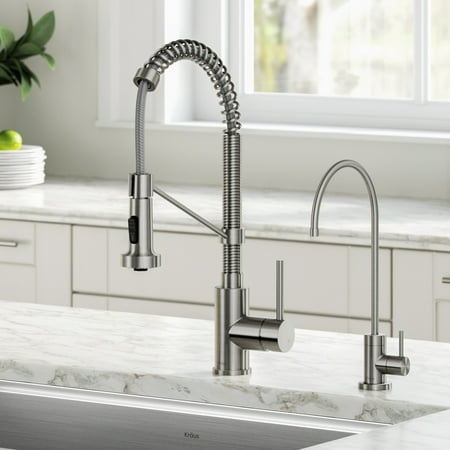 KRAUS Bolden™ Commercial Style Pull-Down Kitchen Faucet and Purita™ Water Filter Faucet Combo in Spot Free Stainless Steel