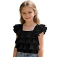 thumbnail image 2 of ZHOGXU Toddler Kids Girls Summer Top Flying Sleeve Square Neck Solid Color Ruffle Breathable Soft Tee For Everyday Wear,Black,2-3 Years, 2 of 4