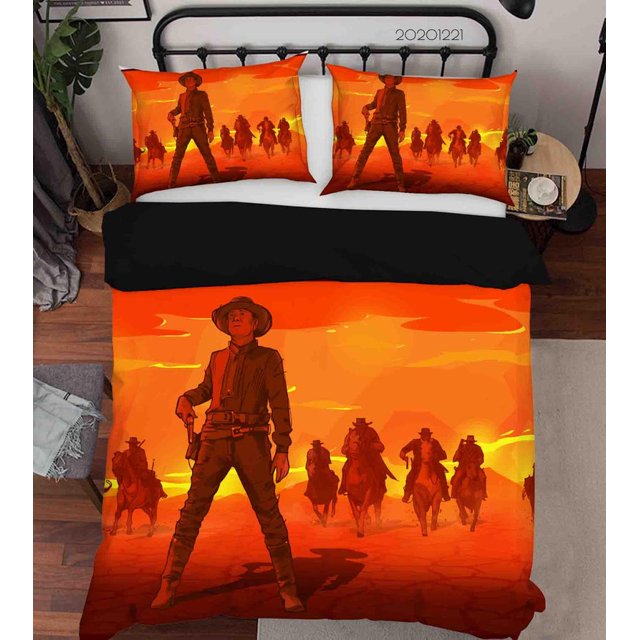 3D dibujado a mano Cowboy Sunset Sky Funda de edredón Juego de ropa de cama Funda nórdica