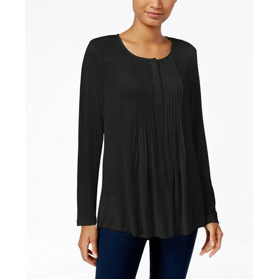 Style & Co Petite Pleated Top Deep Black PM