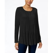 Style & Co Petite Pleated Top Deep Black PM
