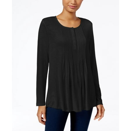 Style & Co Petite Pleated Top Deep Black PM