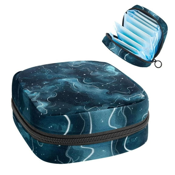 Mystical Night Sky with Constellations Pattern Sanitary Napkin Storage Bag, Zipper Menstrual Cup Pouch Feminine Menstruation First Period Pads Holder for Girls Women Ladies