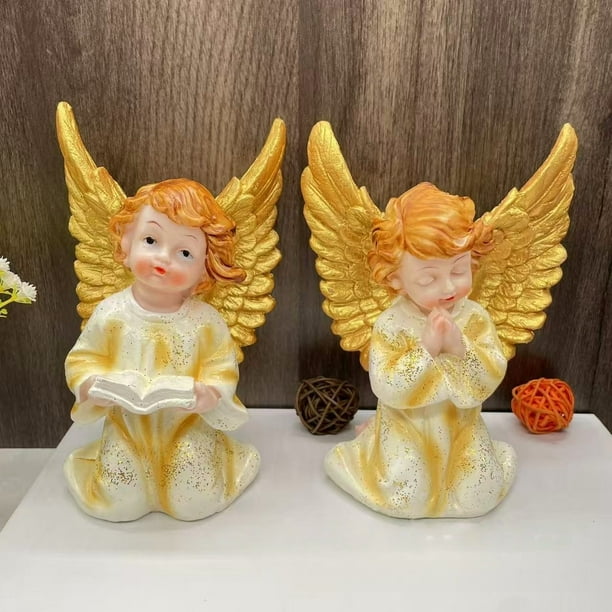 Adorno navideño de resina hecho a mano, estilo europeo, con ángel de resina rezando. Decoración para el hogar, habitaciones y paredes.