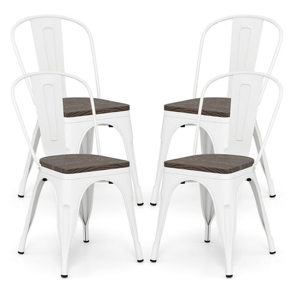 Gymax Tolix Style Metal Dining Chairs Set of 4 w/Wood Seat & Removable Backrest