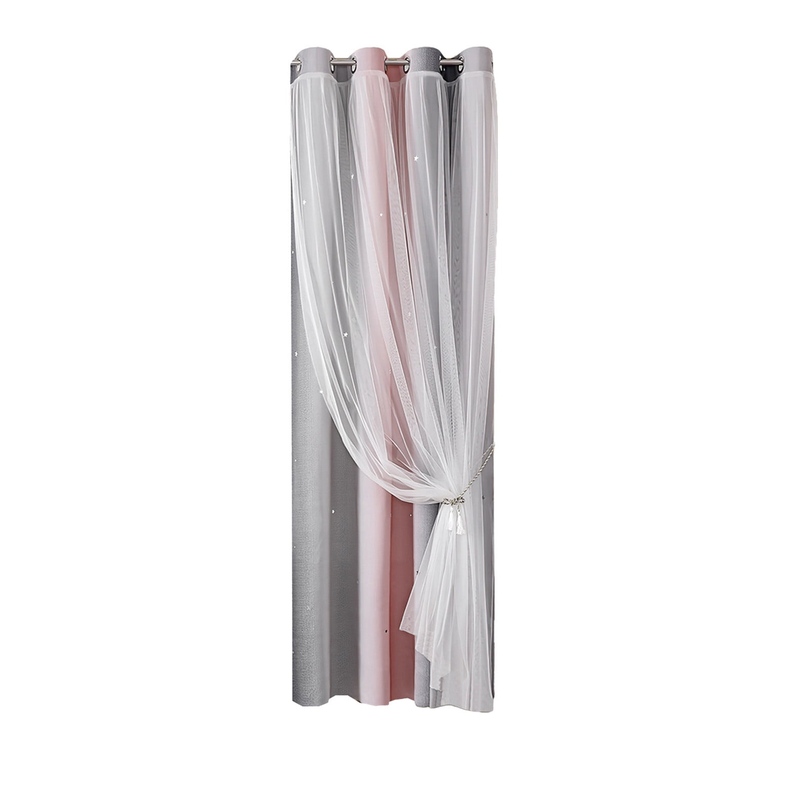 Ombre Rainbow Blackout Curtains for Girls Bedroom Living Room Darking Stripe Double Layer Star Cut Out Wall Home Decor Gradient Grommet Window Curtains (1 Panel, 39.37×51.18in)